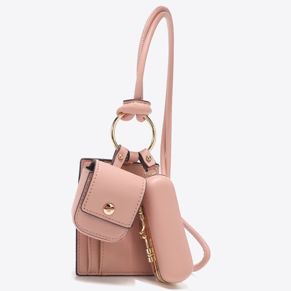 Vegan Leather 3-Piece Lanyard Set - Pink